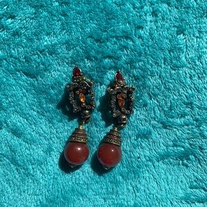 Heidi Daus Elegant Gold and Carnelian Red Drop Pierced Earrings